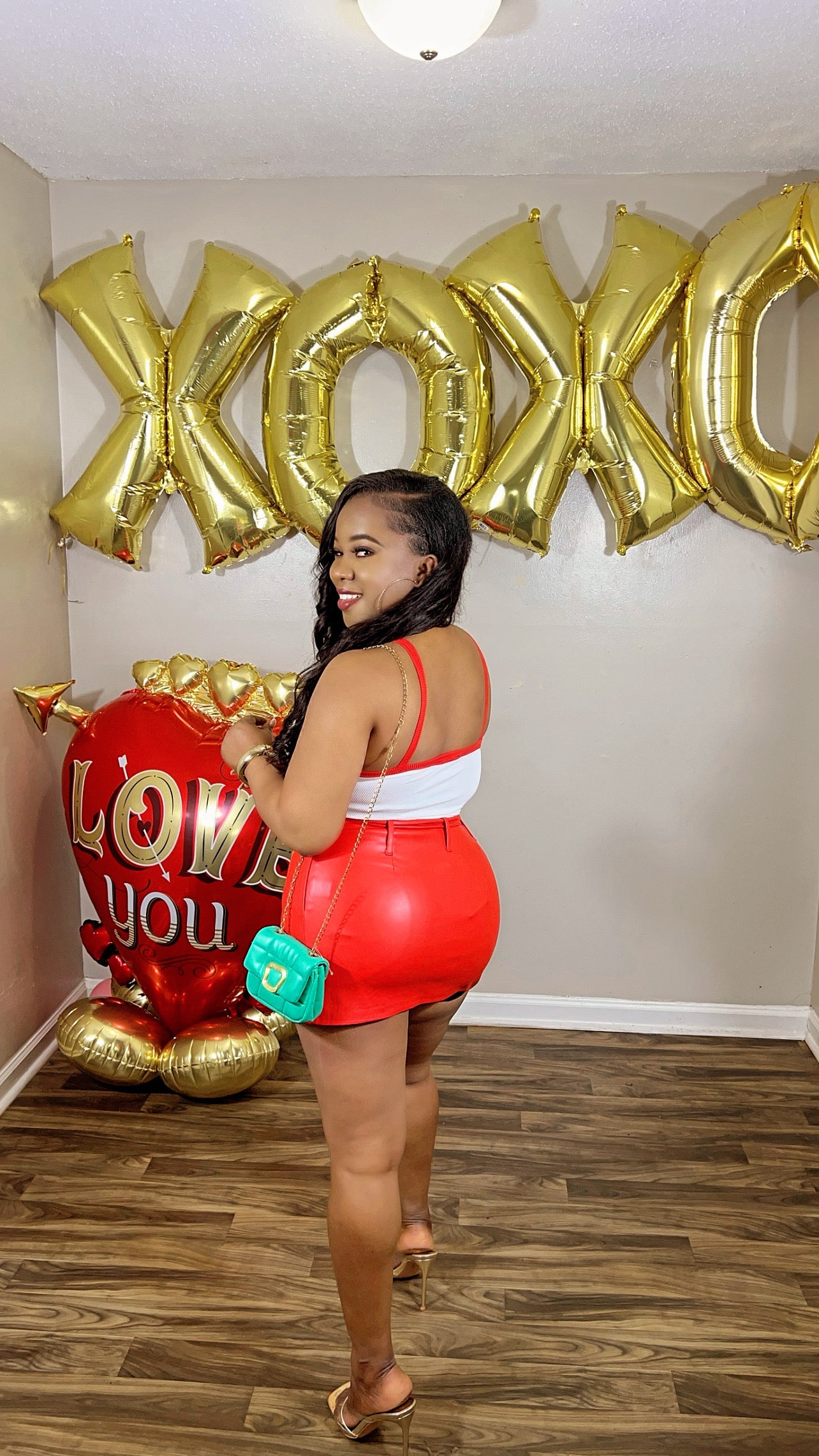 Red leather skirt