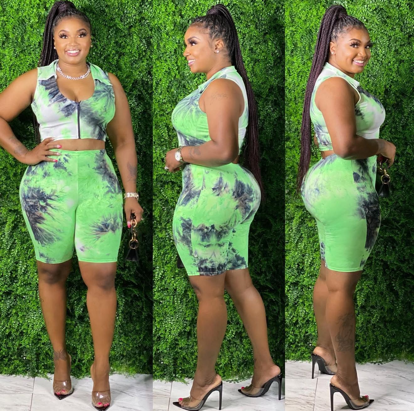 Tie and dye shorts set (Green)