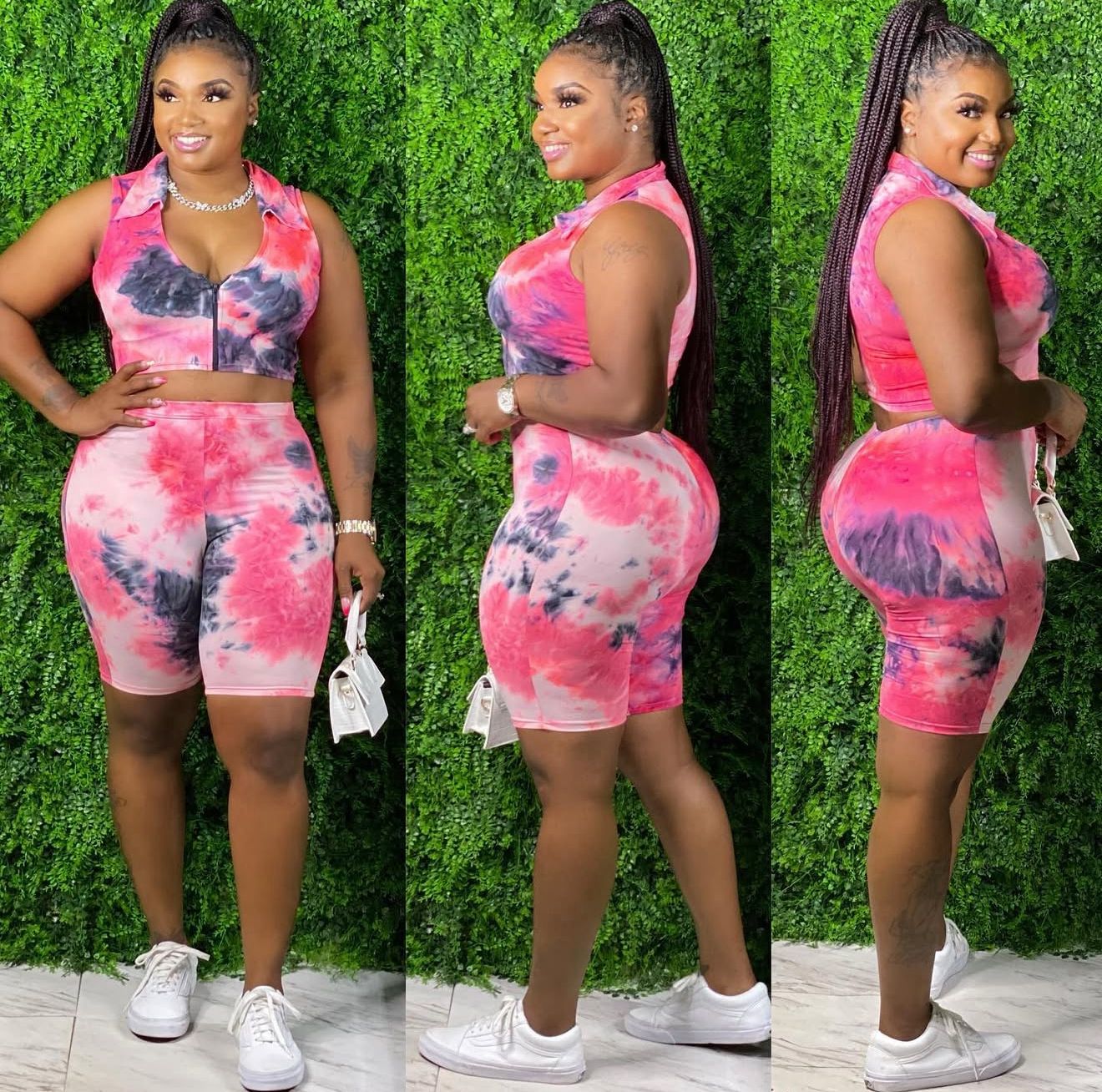 tie and dye shorts set (pink)