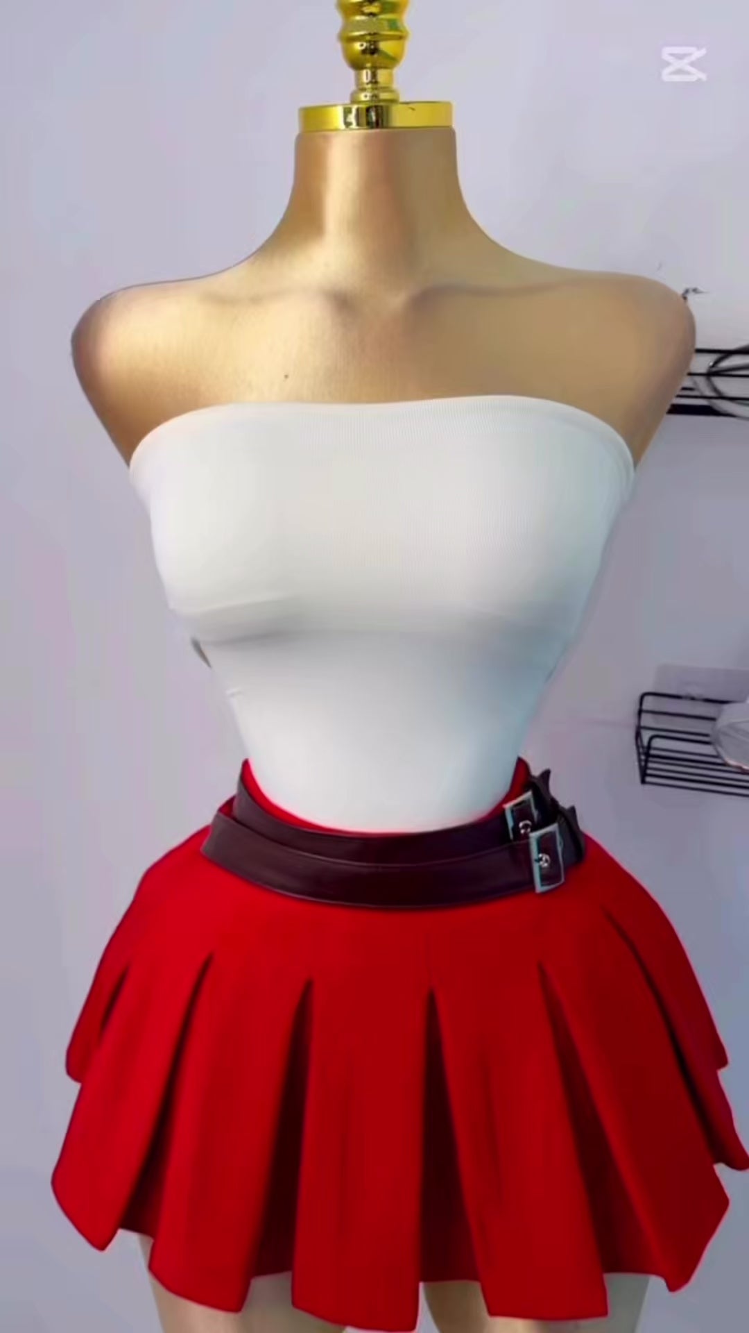 Scarlet Pleated Mini Skirt with Buckle